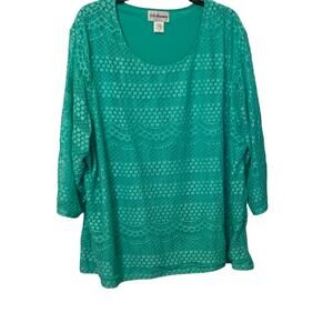 C. D. DANIELS EMBROIDERED PULL-OVER TOP, WOMENS, 3X, MINT GREEN, LINED, DRESSY